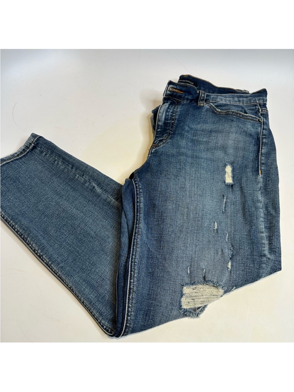 Foreign Exchange Blue Slim Straight Distressed Jeans
